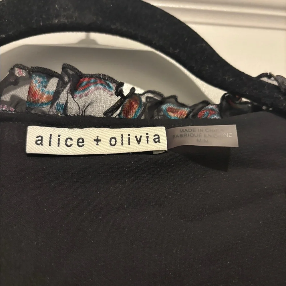 Alice + Olivia Julius Floral Flower Ruffle Dress Silk Black Multicolor Pattern - Picture 9 of 11